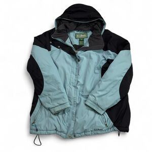 L.L. Bean Women’s XL Light Blue Black Insulated Winter Jacket Hooded Coat
